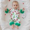 imageKuriozud Baby Girl Christmas Satin Silk Pajamas Button Down Santa Claus Pajamas Jumpsuit Feather Trim Sleeve Nightgown PjsAagreen