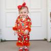 imageKuriozud Baby Girl Christmas Satin Silk Pajamas Button Down Santa Claus Pajamas Jumpsuit Feather Trim Sleeve Nightgown PjsAared