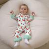 imageKuriozud Baby Girl Christmas Satin Silk Pajamas Button Down Santa Claus Pajamas Jumpsuit Feather Trim Sleeve Nightgown PjsAbeige