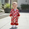imageKuriozud Baby Girl Christmas Satin Silk Pajamas Button Down Santa Claus Pajamas Jumpsuit Feather Trim Sleeve Nightgown PjsAred