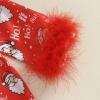imageKuriozud Baby Girl Christmas Satin Silk Pajamas Button Down Santa Claus Pajamas Jumpsuit Feather Trim Sleeve Nightgown PjsAred