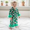 imageKuriozud Baby Girl Christmas Satin Silk Pajamas Button Down Santa Claus Pajamas Jumpsuit Feather Trim Sleeve Nightgown PjsArmy Green