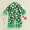 imageKuriozud Baby Girl Christmas Satin Silk Pajamas Button Down Santa Claus Pajamas Jumpsuit Feather Trim Sleeve Nightgown PjsArmy Green