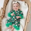 imageKuriozud Baby Girl Christmas Satin Silk Pajamas Button Down Santa Claus Pajamas Jumpsuit Feather Trim Sleeve Nightgown PjsArmy Green
