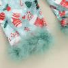 imageKuriozud Baby Girl Christmas Satin Silk Pajamas Button Down Santa Claus Pajamas Jumpsuit Feather Trim Sleeve Nightgown PjsGreen