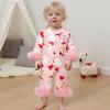 imageKuriozud Baby Girl Christmas Satin Silk Pajamas Button Down Santa Claus Pajamas Jumpsuit Feather Trim Sleeve Nightgown PjsPink