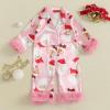 imageKuriozud Baby Girl Christmas Satin Silk Pajamas Button Down Santa Claus Pajamas Jumpsuit Feather Trim Sleeve Nightgown PjsPink