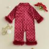 imageKuriozud Baby Girl Christmas Satin Silk Pajamas Button Down Santa Claus Pajamas Jumpsuit Feather Trim Sleeve Nightgown PjsRed