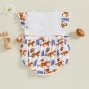 imageKuriozud Newborn Baby Girl Football Outfit Smocked Ruffle Romper Short Sleeve Jumpsuit Cute Baby Girl ClothesEmbroidered Cheetah White