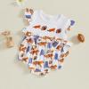 imageKuriozud Newborn Baby Girl Football Outfit Smocked Ruffle Romper Short Sleeve Jumpsuit Cute Baby Girl ClothesEmbroidered Cheetah White
