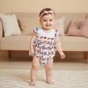 imageKuriozud Newborn Baby Girl Football Outfit Smocked Ruffle Romper Short Sleeve Jumpsuit Cute Baby Girl ClothesEmbroidered Cheetah White