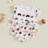 imageKuriozud Newborn Baby Girl Football Outfit Smocked Ruffle Romper Short Sleeve Jumpsuit Cute Baby Girl ClothesEmbroidered Dog White