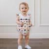imageKuriozud Newborn Baby Girl Football Outfit Smocked Ruffle Romper Short Sleeve Jumpsuit Cute Baby Girl ClothesEmbroidered Dog White