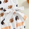 imageKuriozud Newborn Baby Girl Football Outfit Smocked Ruffle Romper Short Sleeve Jumpsuit Cute Baby Girl ClothesEmbroidered Dog White