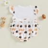 imageKuriozud Newborn Baby Girl Football Outfit Smocked Ruffle Romper Short Sleeve Jumpsuit Cute Baby Girl ClothesEmbroidered Dog White