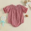 imageKuriozud Newborn Baby Girl Football Outfit Smocked Ruffle Romper Short Sleeve Jumpsuit Cute Baby Girl ClothesPlaid Dog Red