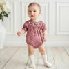 imageKuriozud Newborn Baby Girl Football Outfit Smocked Ruffle Romper Short Sleeve Jumpsuit Cute Baby Girl ClothesPlaid Dog Red
