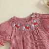 imageKuriozud Newborn Baby Girl Football Outfit Smocked Ruffle Romper Short Sleeve Jumpsuit Cute Baby Girl ClothesPlaid Dog Red