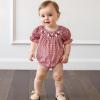 imageKuriozud Newborn Baby Girl Football Outfit Smocked Ruffle Romper Short Sleeve Jumpsuit Cute Baby Girl ClothesPlaid Dog Red