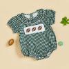 imageKuriozud Newborn Baby Girl Football Outfit Smocked Ruffle Romper Short Sleeve Jumpsuit Cute Baby Girl ClothesPlaid Football Green