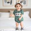 imageKuriozud Newborn Baby Girl Football Outfit Smocked Ruffle Romper Short Sleeve Jumpsuit Cute Baby Girl ClothesPlaid Football Green
