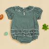 imageKuriozud Newborn Baby Girl Football Outfit Smocked Ruffle Romper Short Sleeve Jumpsuit Cute Baby Girl ClothesPlaid Football Green