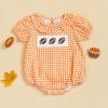 imageKuriozud Newborn Baby Girl Football Outfit Smocked Ruffle Romper Short Sleeve Jumpsuit Cute Baby Girl ClothesPlaid Football Orange