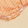 imageKuriozud Newborn Baby Girl Football Outfit Smocked Ruffle Romper Short Sleeve Jumpsuit Cute Baby Girl ClothesPlaid Football Orange
