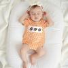 imageKuriozud Newborn Baby Girl Football Outfit Smocked Ruffle Romper Short Sleeve Jumpsuit Cute Baby Girl ClothesPlaid Football Orange