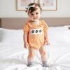 imageKuriozud Newborn Baby Girl Football Outfit Smocked Ruffle Romper Short Sleeve Jumpsuit Cute Baby Girl ClothesPlaid Football Orange