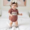 imageKuriozud Newborn Baby Girl Football Outfit Smocked Ruffle Romper Short Sleeve Jumpsuit Cute Baby Girl ClothesPlaid Football Red
