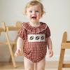 imageKuriozud Newborn Baby Girl Football Outfit Smocked Ruffle Romper Short Sleeve Jumpsuit Cute Baby Girl ClothesPlaid Football Red