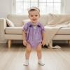 imageKuriozud Newborn Baby Girl Football Outfit Smocked Ruffle Romper Short Sleeve Jumpsuit Cute Baby Girl ClothesPlaid Tiger Purple