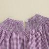 imageKuriozud Newborn Baby Girl Football Outfit Smocked Ruffle Romper Short Sleeve Jumpsuit Cute Baby Girl ClothesPlaid Tiger Purple