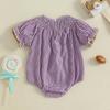 imageKuriozud Newborn Baby Girl Football Outfit Smocked Ruffle Romper Short Sleeve Jumpsuit Cute Baby Girl ClothesPlaid Tiger Purple