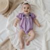 imageKuriozud Newborn Baby Girl Football Outfit Smocked Ruffle Romper Short Sleeve Jumpsuit Cute Baby Girl ClothesPlaid Tiger Purple