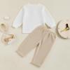 imageKuriozud Toddler Boy Fall Winter Clothes Embroidery Baby Long Sleeve T Shirt Pants Set 6 12 18 24 Months 2T 3T 4T 2PCS OutfitTractor Beige