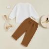 imageKuriozud Toddler Boy Fall Winter Clothes Embroidery Baby Long Sleeve T Shirt Pants Set 6 12 18 24 Months 2T 3T 4T 2PCS OutfitTractor Brown