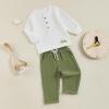 imageKuriozud Toddler Boy Fall Winter Clothes Embroidery Baby Long Sleeve T Shirt Pants Set 6 12 18 24 Months 2T 3T 4T 2PCS OutfitTractor Green