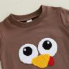 imageKuriozud Toddler Thanksgving Shirt Baby Boy Girl Tureky Pullover Sweatshirt Long Sleeve Crewneck Shirt Top Fall Winter OutfitTurkey Brown