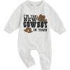 imageKuriozud Baby Boy Western Romper Letter Print Round Neck Long Sleeve Full Length Sweatshirt Jumpsuit for Fall WinterGray