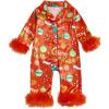 imageKuriozud Baby Girl Christmas Satin Silk Pajamas Button Down Santa Claus Pajamas Jumpsuit Feather Trim Sleeve Nightgown PjsAared