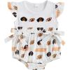 imageKuriozud Newborn Baby Girl Football Outfit Smocked Ruffle Romper Short Sleeve Jumpsuit Cute Baby Girl ClothesEmbroidered Dog White