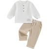 imageKuriozud Toddler Boy Fall Winter Clothes Embroidery Baby Long Sleeve T Shirt Pants Set 6 12 18 24 Months 2T 3T 4T 2PCS OutfitTractor Beige