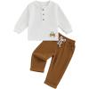 imageKuriozud Toddler Boy Fall Winter Clothes Embroidery Baby Long Sleeve T Shirt Pants Set 6 12 18 24 Months 2T 3T 4T 2PCS OutfitTractor Brown