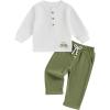imageKuriozud Toddler Boy Fall Winter Clothes Embroidery Baby Long Sleeve T Shirt Pants Set 6 12 18 24 Months 2T 3T 4T 2PCS OutfitTractor Green
