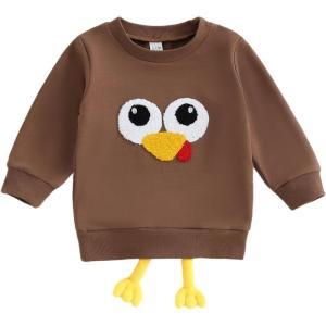 imageKuriozud Toddler Thanksgving Shirt Baby Boy Girl Tureky Pullover Sweatshirt Long Sleeve Crewneck Shirt Top Fall Winter OutfitTurkey Brown