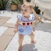 imageKuriozud Newborn Baby Girl Clothes Smocked Peter Pan Collar Romper Ruffle Jumpsuit Cute Baby Girl Outfit Summer ClothingPlaid Blue Apple