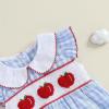 imageKuriozud Newborn Baby Girl Clothes Smocked Peter Pan Collar Romper Ruffle Jumpsuit Cute Baby Girl Outfit Summer ClothingPlaid Blue Apple
