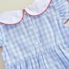 imageKuriozud Newborn Baby Girl Clothes Smocked Peter Pan Collar Romper Ruffle Jumpsuit Cute Baby Girl Outfit Summer ClothingPlaid Blue Apple